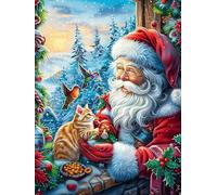 Papá Noel con gato en el bosque navideño Rompecabezas 1000 Piezas Cartón Para Toda La Familia Cuento de hadas de acompañamiento mágico Juego Compartir Estimulación Cognitiva Regalo Fin De Año Mejor Va