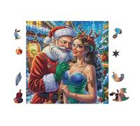 Papá Noel con Mujer en la Escena navideña Puzzle 100 Piezas Cartón Blanco Premium para Expertos Eventos Team Building Ejercita La Mente Hobby Y Ocio 28x28cm