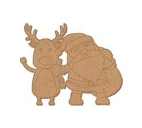 Papá Noel con reno de Navidad, diseño de 3 meditas de MDF / 7,6 cm / 1