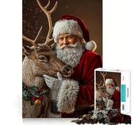Papá Noel con Renos, Rompecabezas navideño para Adolescentes de 1000 Piezas, Juguete antiestrés con Bordes Afilados, Regalo de cumpleaños (38x26cm)