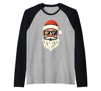 Papá Noel Cool con Gafas Retro Santa Head Christmas Camiseta Manga Raglan