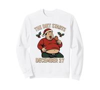 Papá Noel Divertido con Pollo Humor de Dieta Navideña Sudadera, Unisex para Adultos, Blanco, XXL