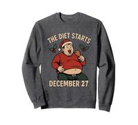 Papá Noel Divertido con Pollo Humor de Dieta Navideña Sudadera, Unisex para Adultos, Jaspeado Oscuro, XXL