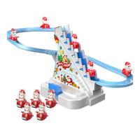 Papá Noel eléctrico subiendo con música - Muñeca de Papá Noel eléctrica alimentada por batería | Juego de montaña rusa con escaleras y tobogán eléctrico para invierno, Año Nuevo y Navidad