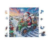 Papá Noel en Tractor Navidad Puzzle 100 Piezas Cartón Resistente para Parejas Entrenamiento Cerebral Estimulación Mental Juego Familiar 28x28cm