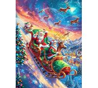 Papá Noel en un Trineo con Renos Puzzle 1000 Piezas Desafío Impossible Extremo Ciencia ficción sueño mágico Rompecabezas para Adultos Aliviar Estrés Decoración Hogar 3D Maquetas Construir 1000 P