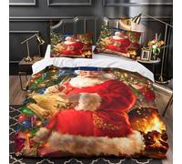 Papá Noel escribiendo Funda de Edredón Impresión 3D 3 Piezas Microfibra Suave Cremallera Oculta con Fundas de Almohada Transpirable Navidad Festiva Funda Edredon for Familia Single（135x200cm）