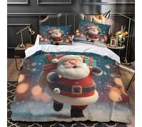 Papá Noel escribiendo Funda de Edredón Microfibra Suave 3 Piezas Diseño 3D Cierre de Cremallera Oculta con Fundas de Almohada Antialérgica Navidad Festiva Funda Edredon for Familia Double（200x200cm）