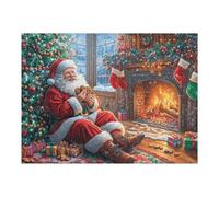 Papá Noel Frente a Chimenea de Navidad Puzzle 500 Piezas Portátil Familiar Compacto Rompecabezas 3D para Familia Desafío Intelectual Maquetas Educativas Construir 500 PCS