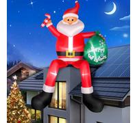 Papá Noel hinchable con LED, sentado con saco verde, IP44, resistente a la intemperie, decoración navideña gigante, para casas, terrazas y jardines
