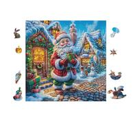 Papá Noel in Christmas Village Rompecabezas 100 Piezas Cartón Grueso para Adultos Desconectar Rutina Ejercicio Mental Relajante Decoración Dormitorio Regalo 28x28cm