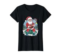 Papá Noel Jugando al Tenis - Jugador de Tenis Camiseta gráfica económica, Mujer, Negro, S