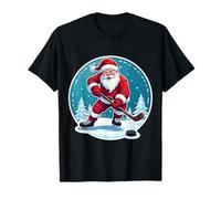 Papá Noel Jugar Hockey sobre Hielo Feliz Navidad Amante Divertido Camiseta