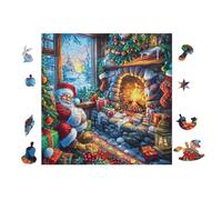 Papá Noel Junto a la Chimenea Rompecabezas 100 Piezas Cartón Grueso para Parejas Estimulación Mental Actividad Días Libres Decoración Hogar 28x28cm