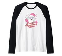Papá Noel Kawaii Vibes Pink Lind Holiday Camiseta Manga Raglan