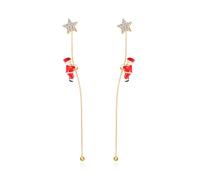 Papá Noel lindo adorno borla cadena colgante oreja gota chaqueta pendientes para mujeres CZ copo de nieve caramelo estrella pendiente de botón joyas divertidas, Piccolo, Metal, Sin piedra preciosa