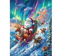 Papá Noel Montando en Trineo en Las Auroras boreales Puzzle 300 Piezas Cartón Grueso para Adultos Animales y Plantas Noches De Juegos En Familia Regalo Ideal para Cumpleaños 300 PCS