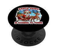 Papá Noel Paws Coming Christmas Petit Basset Griffon Vendéen Dog PopSockets PopGrip Adhesivo