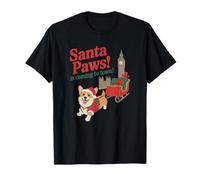Papá Noel Paws llegando a la Ciudad Navidad Corgi Trineo Camiseta