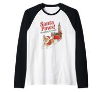 Papá Noel Paws llegando a la Ciudad Navidad Corgi Trineo Camiseta Manga Raglan