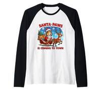 Papá Noel Paws Viene a la Ciudad Navidad dueño del Perro Collie Navidad Camiseta Manga Raglan