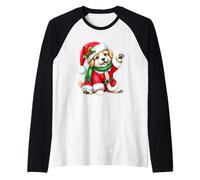 Papá Noel Puppy Holiday Spirit Christmas Joy Camiseta Manga Raglan