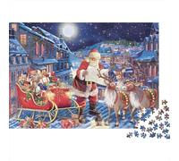 Papa Noel Puzzle de 1000 Piezas para Adultos Pueblo Invernal Noche Juego de Puzzle 1000 Piezas Relajante Hogar 52x38cm/1000pcs