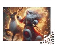 Papá Noel Reno Puzzle para Adultos Puzzle de 1000 Piezas Papel Escena Navideña Puzzle para Toda la Familia Relajación Decoración Regalo 52x38cm/1000pcs