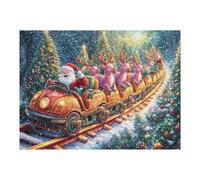 Papá Noel Tren de Navidad Invierno Festivo Vacaciones hogar Ocio Puzzle 500 Piezas Alivio De Estrés Rompecabezas para Hombres Y Mujeres Decoración Hogar Estera Portátil 3D Moderno 500 PCS