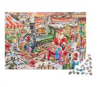 Papá Noel Tren Festival Puzzle de 1000 Piezas Papel para Adultos Escena de Mercado Navideño Juego de Puzzle 1000 Piezas Familia Relajante Decoración Regalo 70x50cm/1000pcs