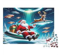 Papá Noel UFO Escena Puzzle de 1000 Piezas Puzzle para Adultos Papel Relajante Enfoque Juego Familiar Decoración Hogar Regalo Festivo 52x38cm/1000pcs