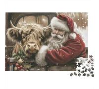 Papá Noel Vaca Highland Puzzle de 1000 Piezas Papel para Adultos Escena Navideña Juego de Puzzle Familia Regalo Hogar 38x26cm/1000pcs