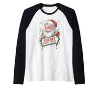 Papá Noel Viene a la Ciudad Navidad Festivo Invierno Camiseta Manga Raglan