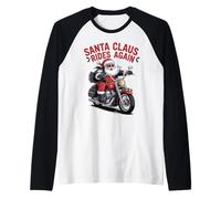Papá Noel vuelve a Montar, Divertida Moto, Bicicleta, Rock and Roll Camiseta Manga Raglan