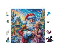 Papá Noel with Niña in Christmas Scene Puzzle 100 Piezas Cartón Grueso para Principiantes Ejercicio Mental Relajante Ocio Creativo Casa Regalo Creativo 28x28cm