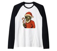 Papá Noel Zombi con bastón de Caramelo Camiseta Manga Raglan