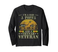 Papá Poppa Vietnam Veterano Helicóptero UH-1 Huey Vintage Manga Larga