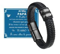 Papá - Pulsera para regalos - Grabado "Ti Amo Papá" trenzado de piel auténtica pulseras - Regalo para el día del padre, 21cm, Cuero