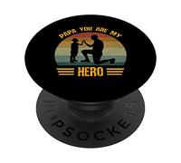 Papá, tú Eres mi héroe, Retro Sunset, Día del Padre para Papá e Hijo PopSockets PopGrip Adhesivo