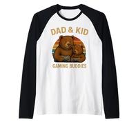 Papá y niños Retro Sunset Papa Bear Gamer Family Matching Camiseta Manga Raglan