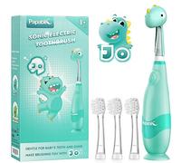 Papablic Paquete de 4 cepillos de dientes eléctricos Baby Sonic, cepillo de | Cepillo de dientes eléctrico para bebé, con bonita cubierta de dinosaurio, temporizador LED inteligente