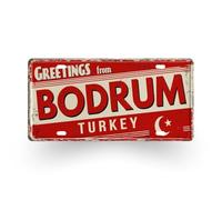 Papagaio Studio Placa Metálica Vintage Greetings from Turkey, Decoración de Pared Retro Istanbul Ankara Izmir, 30x15 cm, Efecto Envejecido Rojo y Crema, Rectangular (Bodrum)