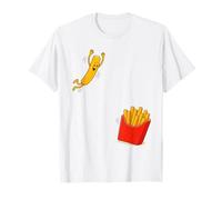 Papas Fritas Saltando en el Cubo Divertida Caja de Comida rápida Kawaii Camiseta
