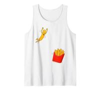 Papas Fritas Saltando en el Cubo Divertida Caja de Comida rápida Kawaii Camiseta sin Mangas
