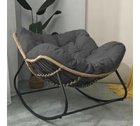 Papasan mecedora para patio al aire libre con cojín acolchado, silla de mimbre de ratán de gran tamaño para interiores, con marco de metal, soporte grande, silla moderna (gris oscuro)