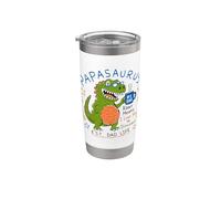 Papasaurus Number One Dad Funny Dinosaur Rex Día del Padre Vaso térmico de acero inoxidable de doble pared