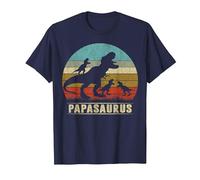 Papasaurus T Rex Papa Dinosaur 3 Tres Niños Día del Padre Camiseta, Hombre, Azul Marino, S