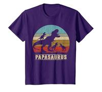 Papasaurus T Rex Papa Dinosaur 3 Tres Niños Día del Padre Camiseta, Niños, Morado, 4 años