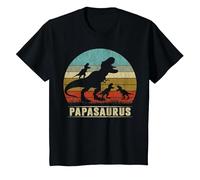 Papasaurus T Rex Papa Dinosaur 3 Tres Niños Día del Padre Camiseta, Niños, Negro, 6 años