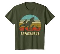 Papasaurus T Rex Papa Dinosaur 3 Tres Niños Día del Padre Camiseta, Niños, Verde Oliva, 6 años